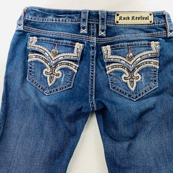 Rock Revival Kaylee Bootcut Embellished Jeans Blue Denim Size 29 - Picture 15 of 16